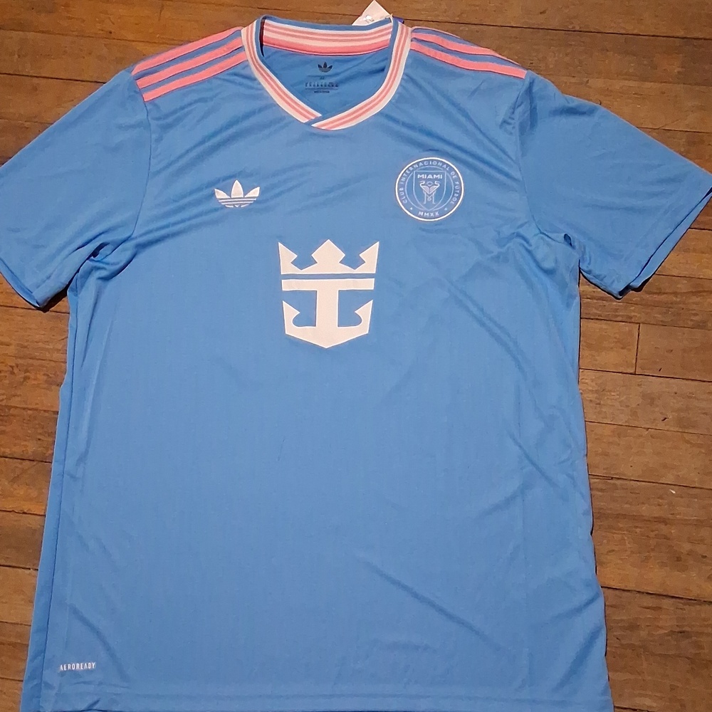 adidas Light Blue Soccer Jersey with Pink Trim and White Logos